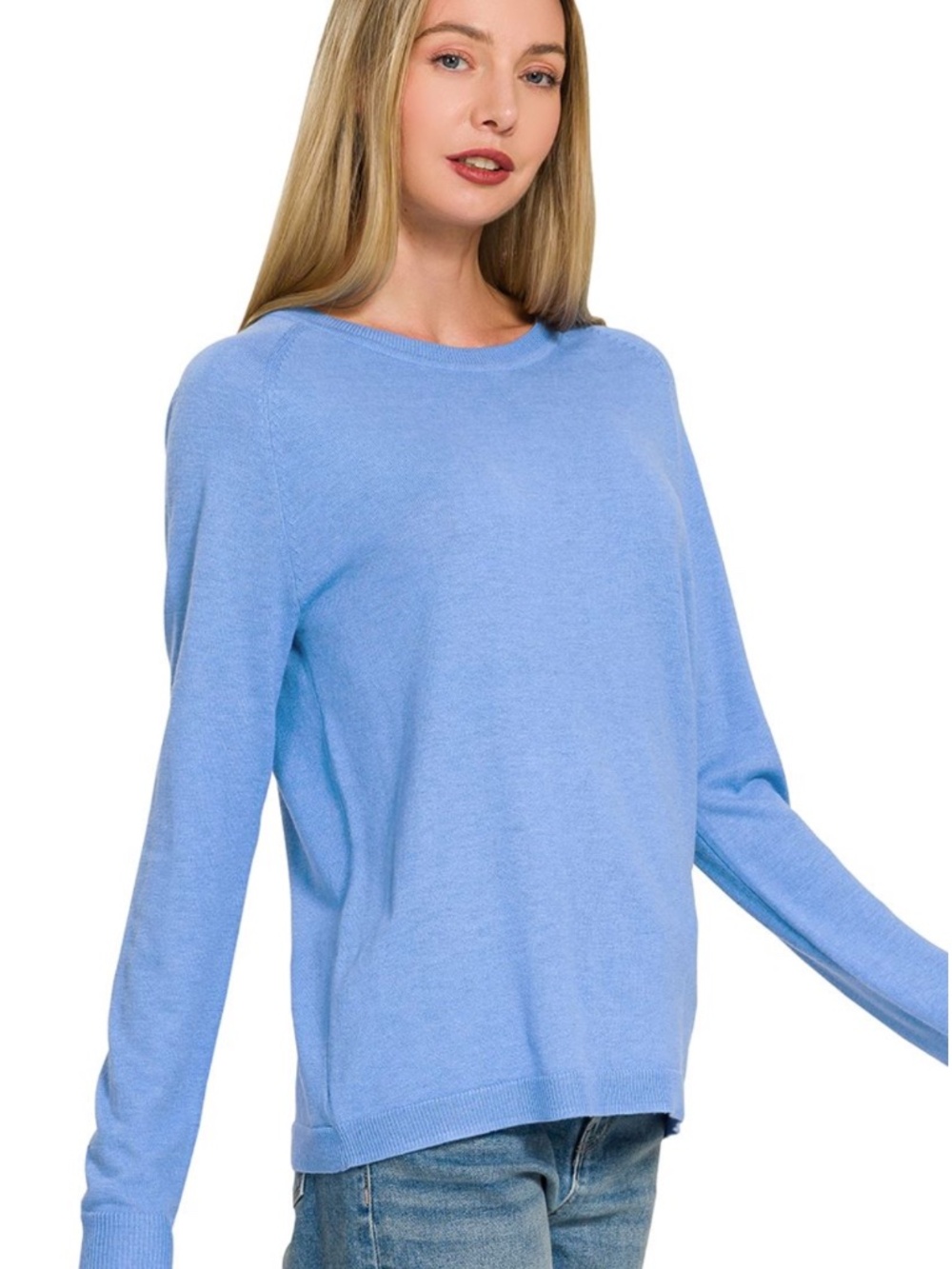 #1185 Zenana Lightweight Wool Blend Round Neck Sweater